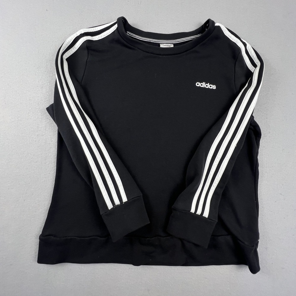 Adidas Climalite‎ Sweatshirt Womens XL Black 3-Stripe Crewneck Pullover Athletic